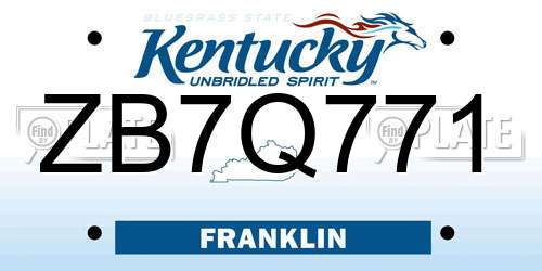 ZB7Q771 Kentucky License Plate