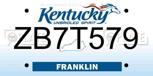 ZB7T579 Kentucky License Plate