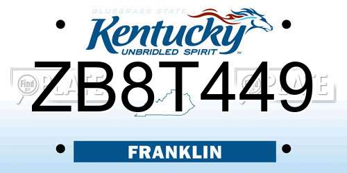 ZB8T449 Kentucky License Plate