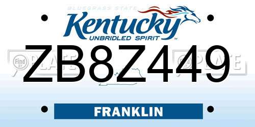 ZB8Z449 Kentucky License Plate