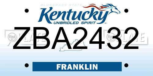 ZBA2432 Kentucky License Plate