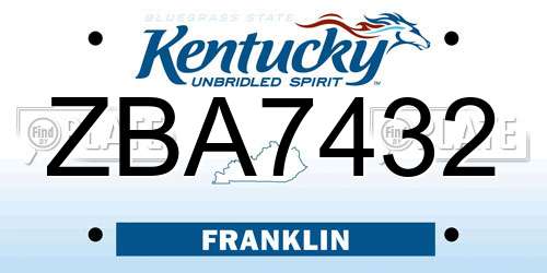ZBA7432 Kentucky License Plate
