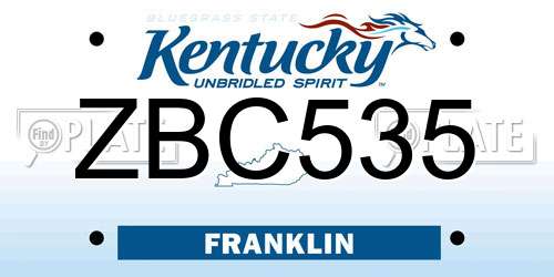 ZBC535 Kentucky License Plate