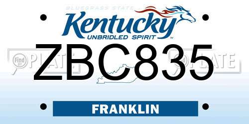 ZBC835 Kentucky License Plate