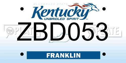 ZBD053 Kentucky License Plate