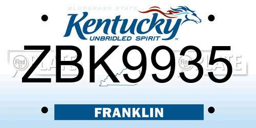 ZBK9935 Kentucky License Plate