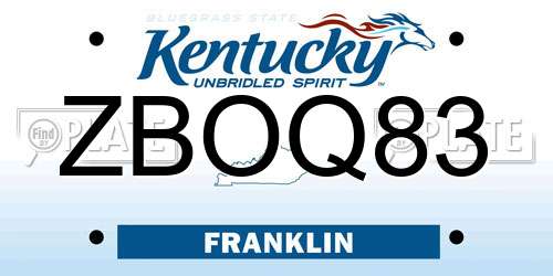 ZBOQ83 Kentucky License Plate