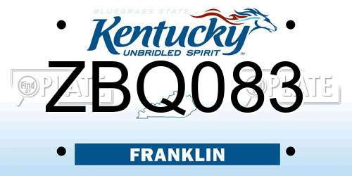 ZBQ083 Kentucky License Plate
