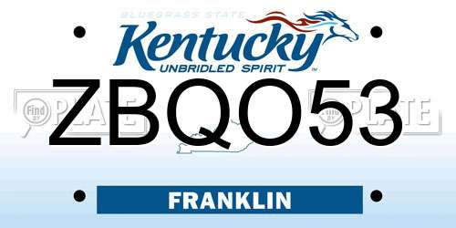 ZBQO53 Kentucky License Plate