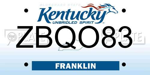 ZBQO83 Kentucky License Plate