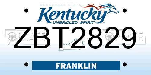 ZBT2829 Kentucky License Plate