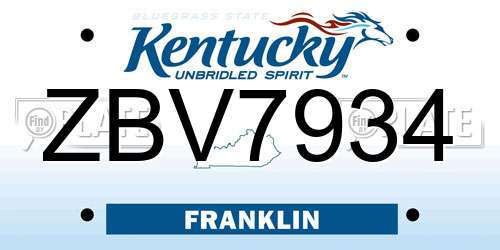 ZBV7934 Kentucky License Plate