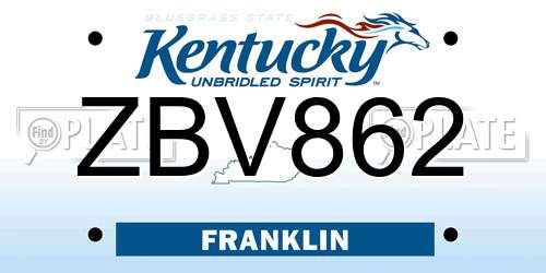 ZBV862 Kentucky License Plate