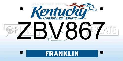 ZBV867 Kentucky License Plate