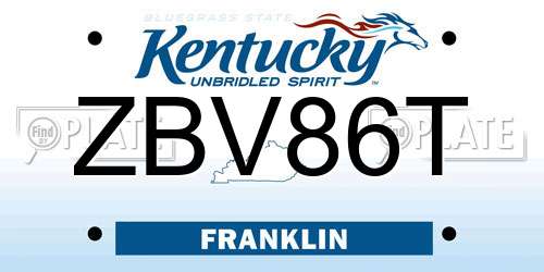 ZBV86T Kentucky License Plate