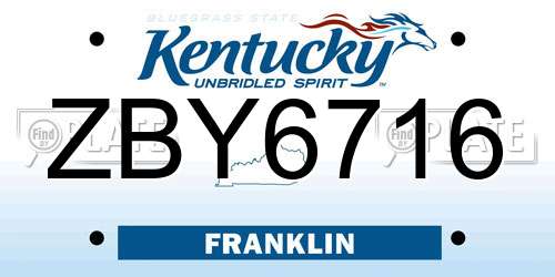 ZBY6716 Kentucky License Plate