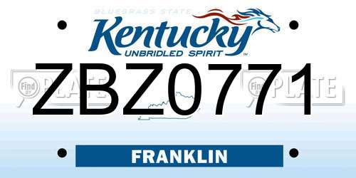ZBZ0771 Kentucky License Plate