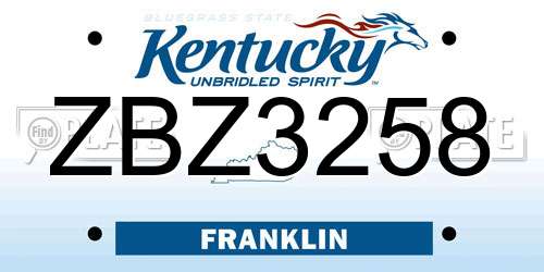 ZBZ3258 Kentucky License Plate