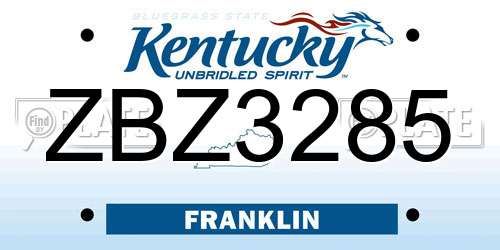 ZBZ3285 Kentucky License Plate