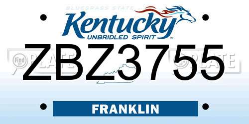 ZBZ3755 Kentucky License Plate