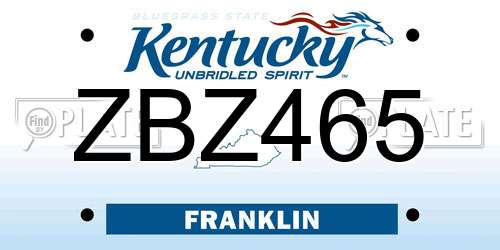 ZBZ465 Kentucky License Plate