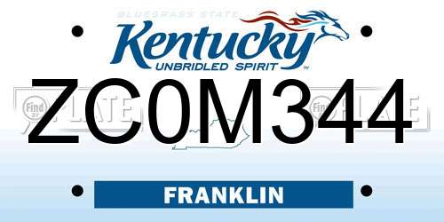 ZC0M344 Kentucky License Plate