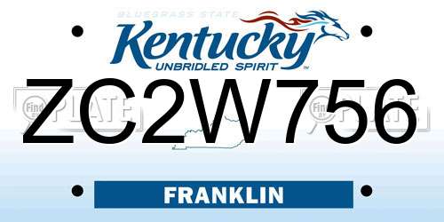 ZC2W756 Kentucky License Plate