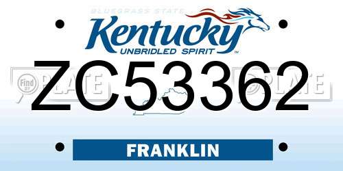 ZC53362 Kentucky License Plate