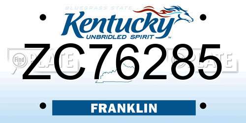 ZC76285 Kentucky License Plate