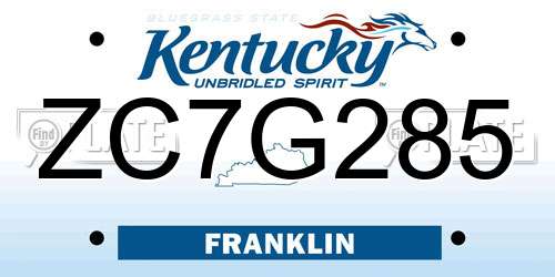 ZC7G285 Kentucky License Plate