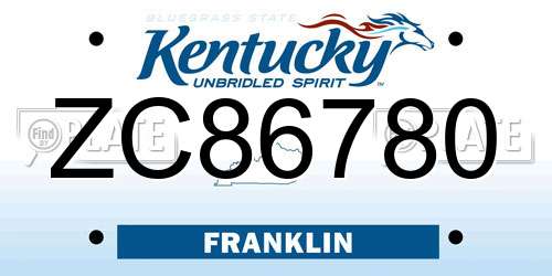 ZC86780 Kentucky License Plate