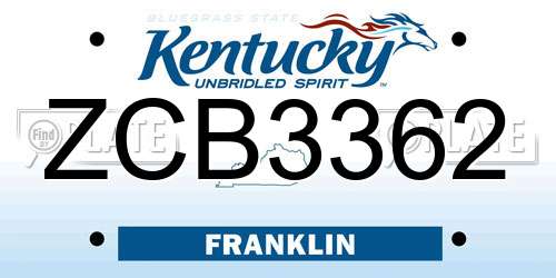 ZCB3362 Kentucky License Plate