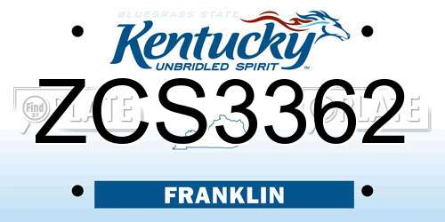 ZCS3362 Kentucky License Plate