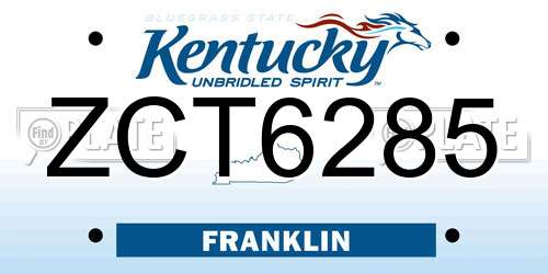 ZCT6285 Kentucky License Plate