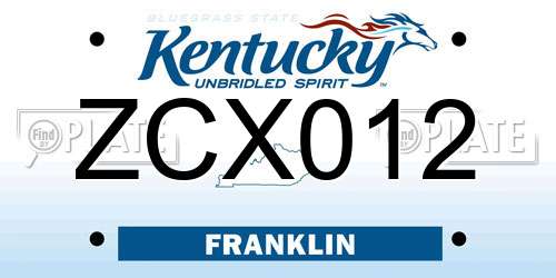 ZCX012 Kentucky License Plate