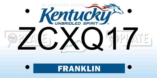 ZCXQ17 Kentucky License Plate