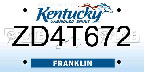 ZD4T672 Kentucky License Plate