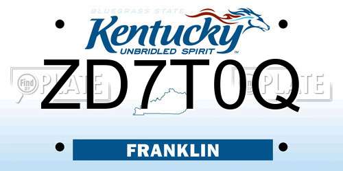 ZD7T0Q Kentucky License Plate