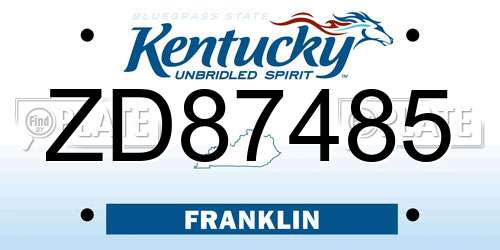 ZD87485 Kentucky License Plate