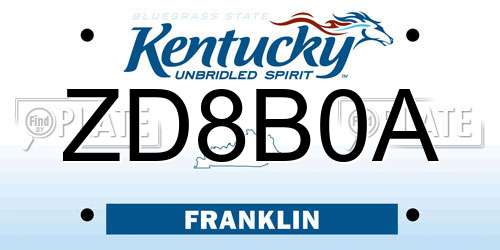 ZD8B0A Kentucky License Plate