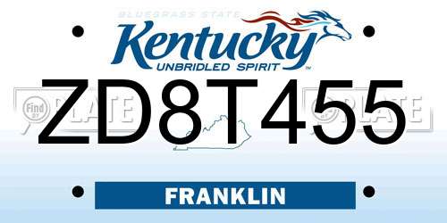 ZD8T455 Kentucky License Plate
