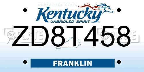 ZD8T458 Kentucky License Plate