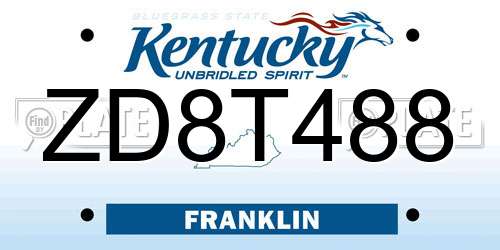 ZD8T488 Kentucky License Plate