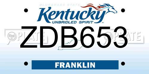 ZDB653 Kentucky License Plate