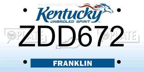 ZDD672 Kentucky License Plate