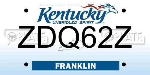 ZDQ62Z Kentucky License Plate