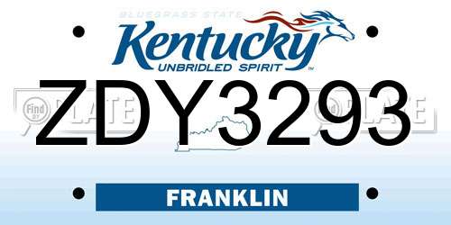 ZDY3293 Kentucky License Plate