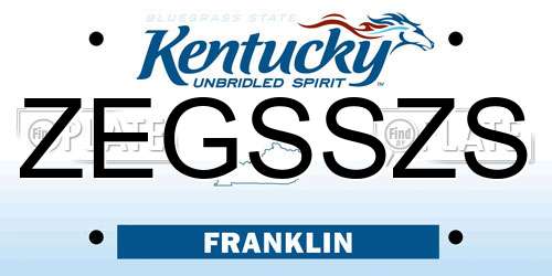 ZEGSSZS Kentucky License Plate