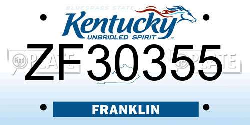 ZF30355 Kentucky License Plate