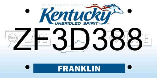 ZF3D388 Kentucky License Plate
